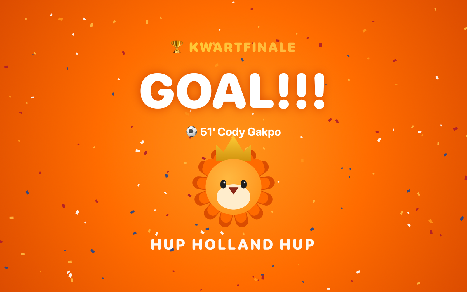 Oranjekoorts viert een goal van Oranje met een schermvullende oranje viering